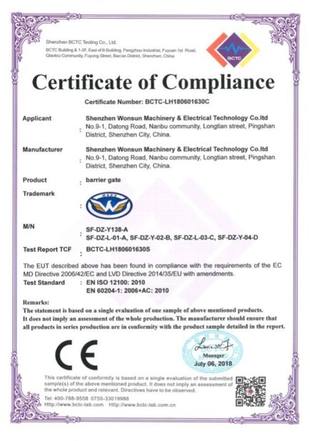CHINA Shenzhen Wonsun Machinery &amp; Electrical Technology Co. Ltd Certificações